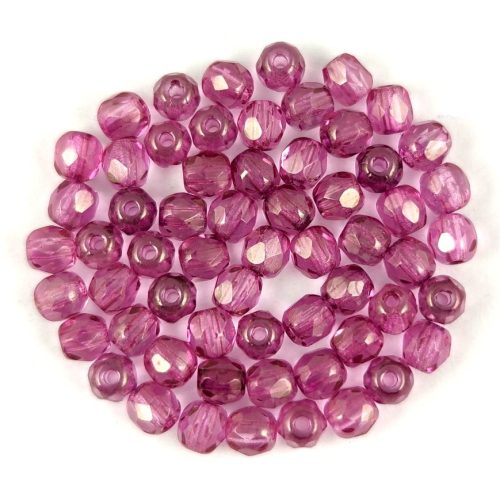 Czech Firepolished Round Glass Bead - Crystal Rose Luster - 3mm