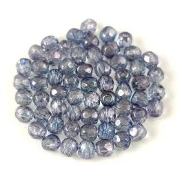   Czech Firepolished Round Glass Bead - Crystal Montana Iris Luster - 3mm