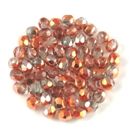   Czech Firepolished Round Glass Bead - Crystal Metallic Peach - 3mm