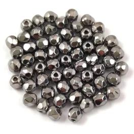  Czech Firepolished Round Glass Bead - Crystal Full Chrome - 3mm