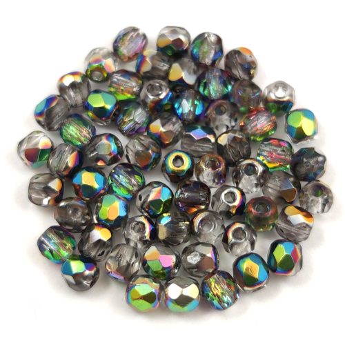 Czech Firepolished Round Glass Bead - crystal iris-3mm