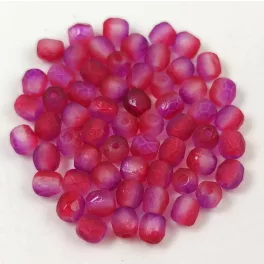   Czech Firepolished Round Glass Bead - Crystal Matt Cherry Fuchsia Blend - 3mm