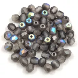   Czech Firepolished Round Glass Bead - crystal mattee graphite rainbow - 3mm