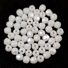   Czech Firepolished Round Glass Bead - Chalk White Luster - 3mm