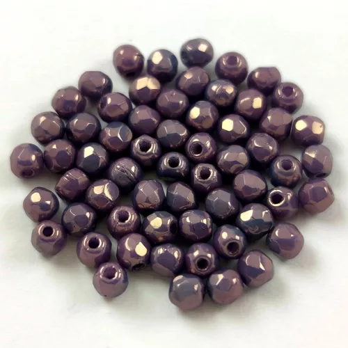 Czech Firepolished Round Glass Bead - Chalk White Bronz - 3mm