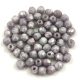 Czech Firepolished Round Glass Bead - Grey Lustered White Marble -3mm