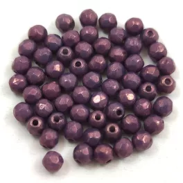   Czech Firepolished Round Glass Bead - White Lilac Vega Luster - 3mm