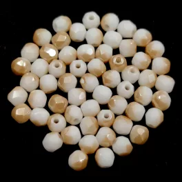   Czech Firepolished Round Glass Bead - White Latte Bronze Luster - 3mm