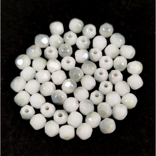 Czech Firepolished Round Glass Bead - Chak White Gray Luster - 3mm