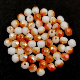   Czech Firepolished Round Glass Bead - White Opal Peach Luster - 3mm