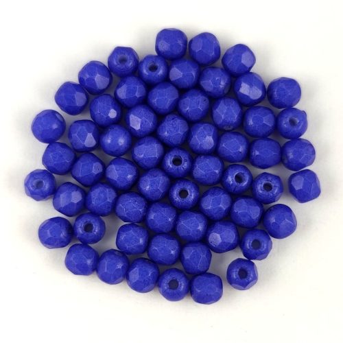 Czech Firepolished Round Glass Bead - Chalk White Indigo - 3mm