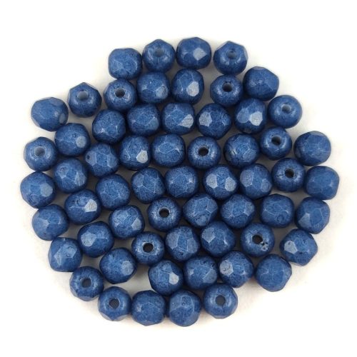 Czech Firepolished Round Glass Bead - Chalk White Montana - 3mm