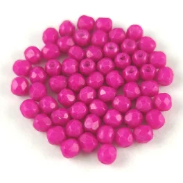   Czech Firepolished Round Glass Bead - Chalk White Vivid Magenta - 3mm