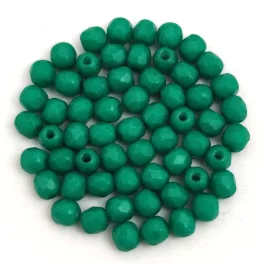   Czech Firepolished Round Glass Bead - Chalk White Vivid Green - 3mm