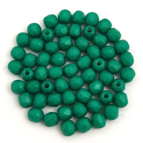 Czech Firepolished Round Glass Bead - Chalk White Vivid Green - 3mm