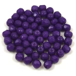   Czech Firepolished Round Glass Bead - Chalk White Vivid Purple - 3mm