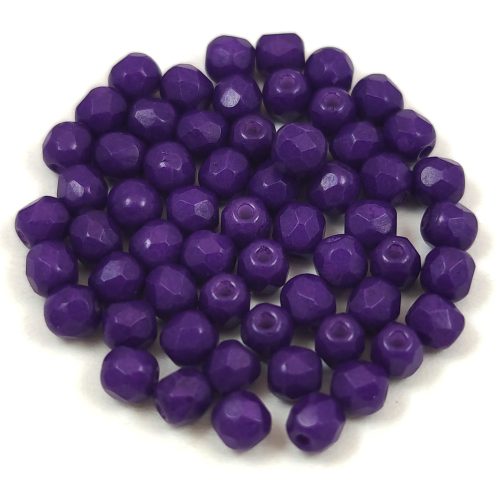Czech Firepolished Round Glass Bead - Chalk White Vivid Purple - 3mm