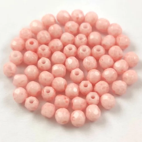 Czech Firepolished Round Glass Bead - Chalk White Milky Light Pink - 3mm