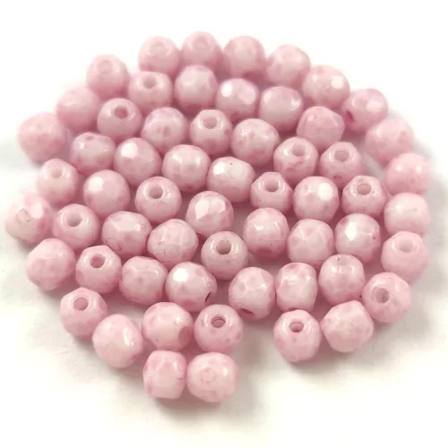 Czech Firepolished Round Glass Bead - Chalk White Milky Light Amethyst - 3mm