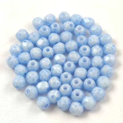 Czech Firepolished Round Glass Bead - Chalk White Milky Light Sapphire - 3mm