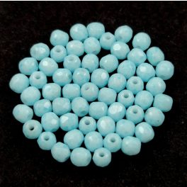   Czech Firepolished Round Glass Bead - Chalk White Milky Light Aqua - 3mm