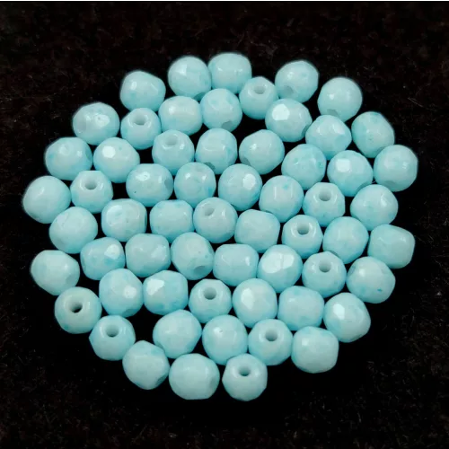 Czech Firepolished Round Glass Bead - Chalk White Milky Light Aqua - 3mm