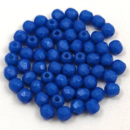   Czech Firepolished Round Glass Bead - Chalk White Vivid Blue - 3mm