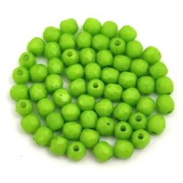   Czech Firepolished Round Glass Bead - Chalk White Vivid Mint - 3mm