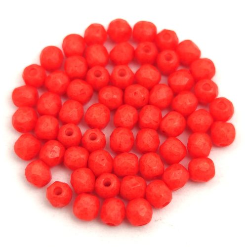 Czech Firepolished Round Glass Bead - Chalk White Vivid Orange - 3mm