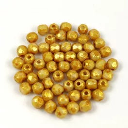   Czech Firepolished Round Glass Bead - Chalk Gold Terracotta - 3mm