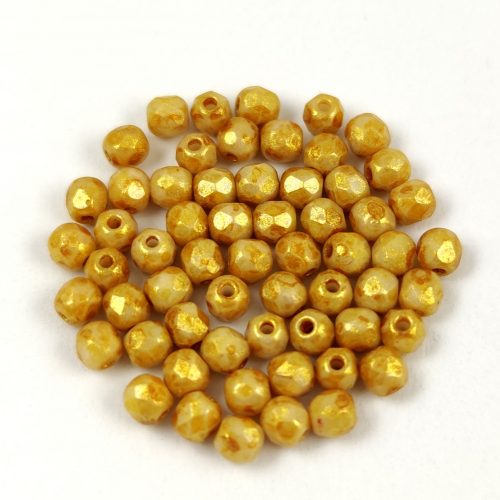 Czech Firepolished Round Glass Bead - Chalk Gold Terracotta - 3mm