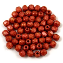   Czech Firepolished Round Glass Bead - Chalk Purple Terracotta - 3mm