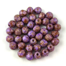   Czech Firepolished Round Glass Bead - Chalk Purple Terracotta - 3mm