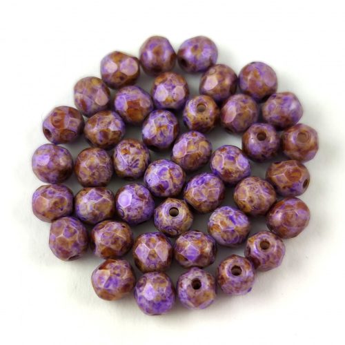 Czech Firepolished Round Glass Bead - Chalk Purple Terracotta - 3mm