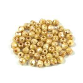   Czech Firepolished Round Glass Bead - chalk white glaze - 3mm