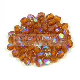 Czech Firepolished Round Glass Bead - smoked topaz ab - 3mm
