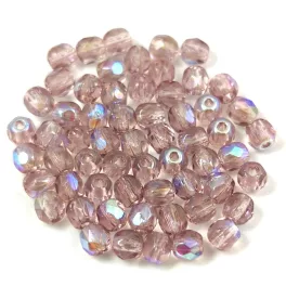   Czech Firepolished Round Glass Bead - Light Amethyst AB - 3mm