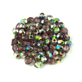 Czech Firepolished Round Glass Bead - amethyst vitral-3mm