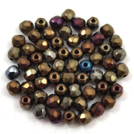 Czech Firepolished Round Glass Bead - iris bronze - 3mm