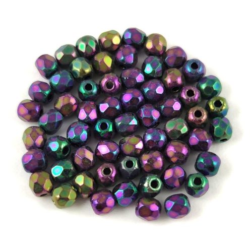 Czech Firepolished Round Glass Bead - metallic purple iris-3mm