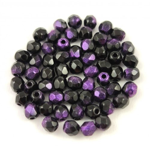 Czech Firepolished Round Glass Bead - Jet Violet Rutil - 3mm