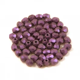   Czech Firepolished Round Glass Bead - mattee metallic purple - 3mm