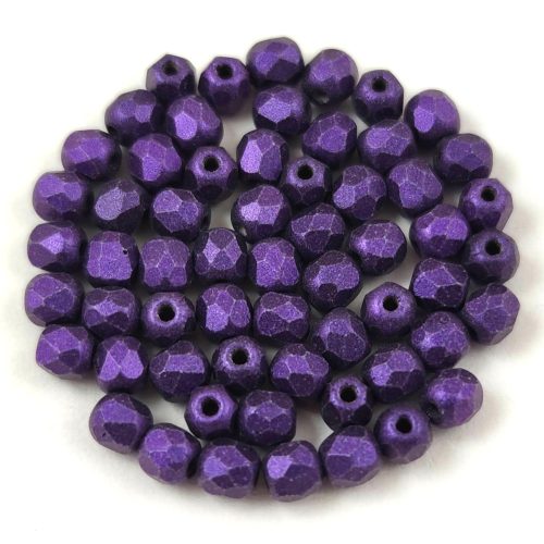 Czech Firepolished Round Glass Bead - Jet Matte Purple - 3mm