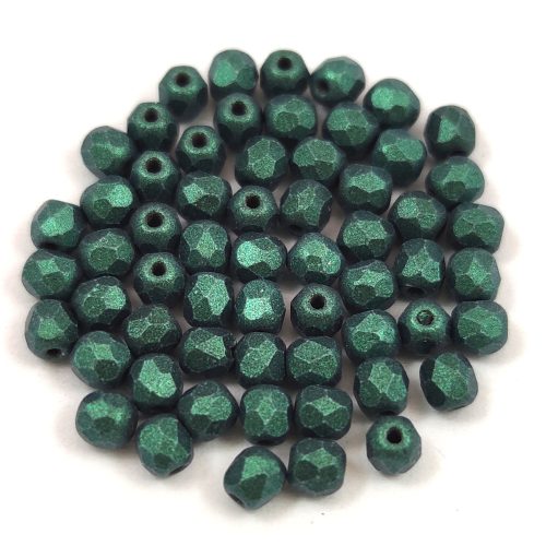 Czech Firepolished Round Glass Bead - Jet Matte Green - 3mm