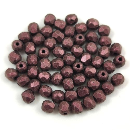 Czech Firepolished Round Glass Bead - Jet Matte Pink - 3mm