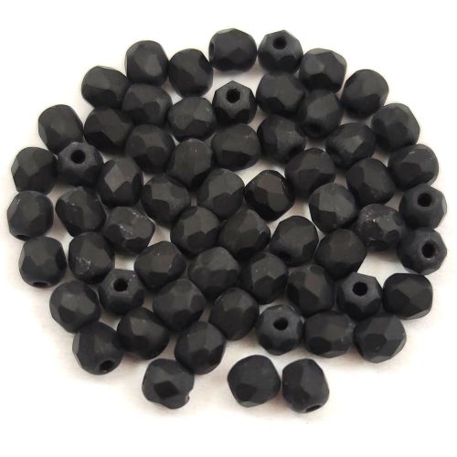 Czech Firepolished Round Glass Bead - jet mattee - 3mm