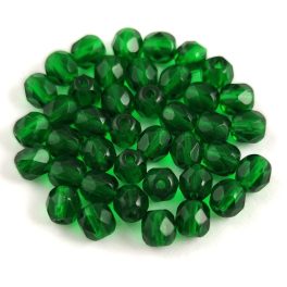 Czech Firepolished Round Glass Bead - Emerald - 3mm