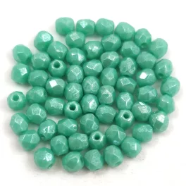   Czech Firepolished Round Glass Bead - opaque menta luster - 3mm