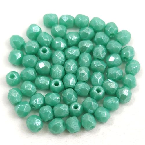 Czech Firepolished Round Glass Bead - opaque menta luster - 3mm