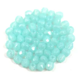   Czech Firepolished Round Glass Bead - Opal Turquoise Green - 3mm